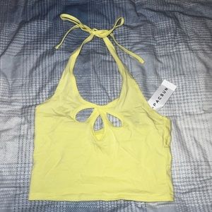 Yellow Flower Cut Out Halter Top